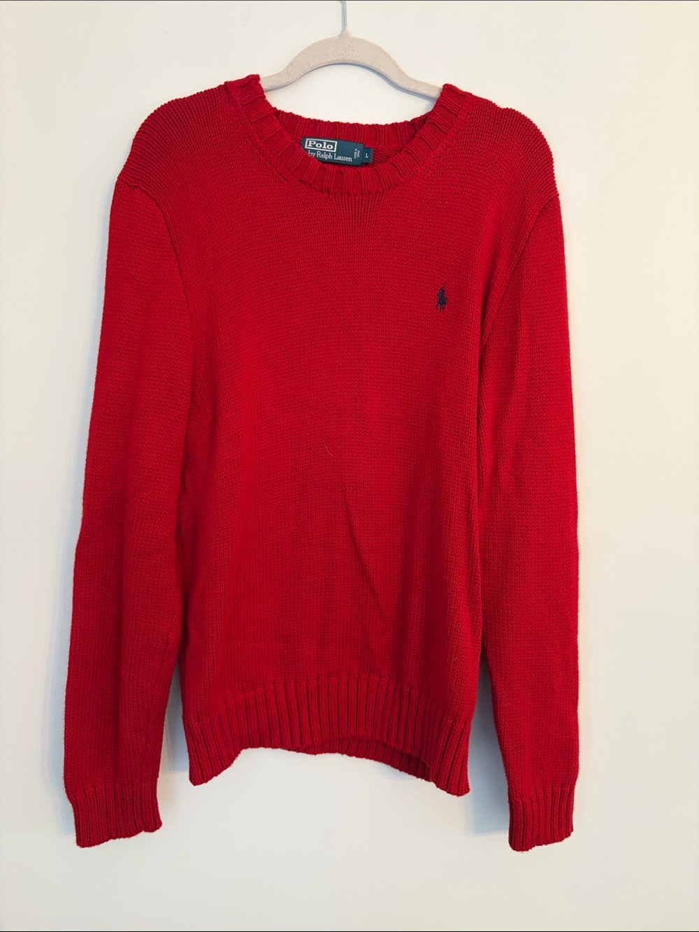 Polo by Ralph Lauren Bright Red 100% Cotton Crewneck Sweater